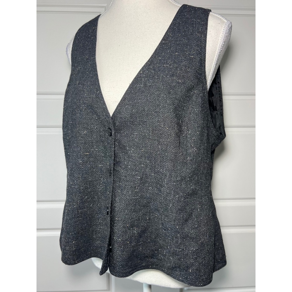 J Jill Women's Grandpa Core Charcoal Gray Speckled Tweed Vest Button Front Small